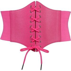 PINK Leather Elastic Wide Stretch Belt Corset Top Halloween Cosplay Costume NWT